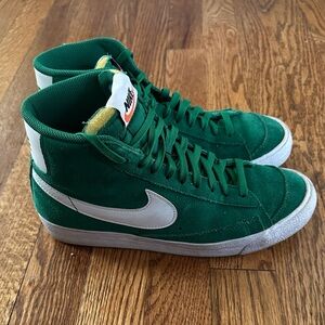 Nike Green Suede High-Top Sneakers with White Swoosh